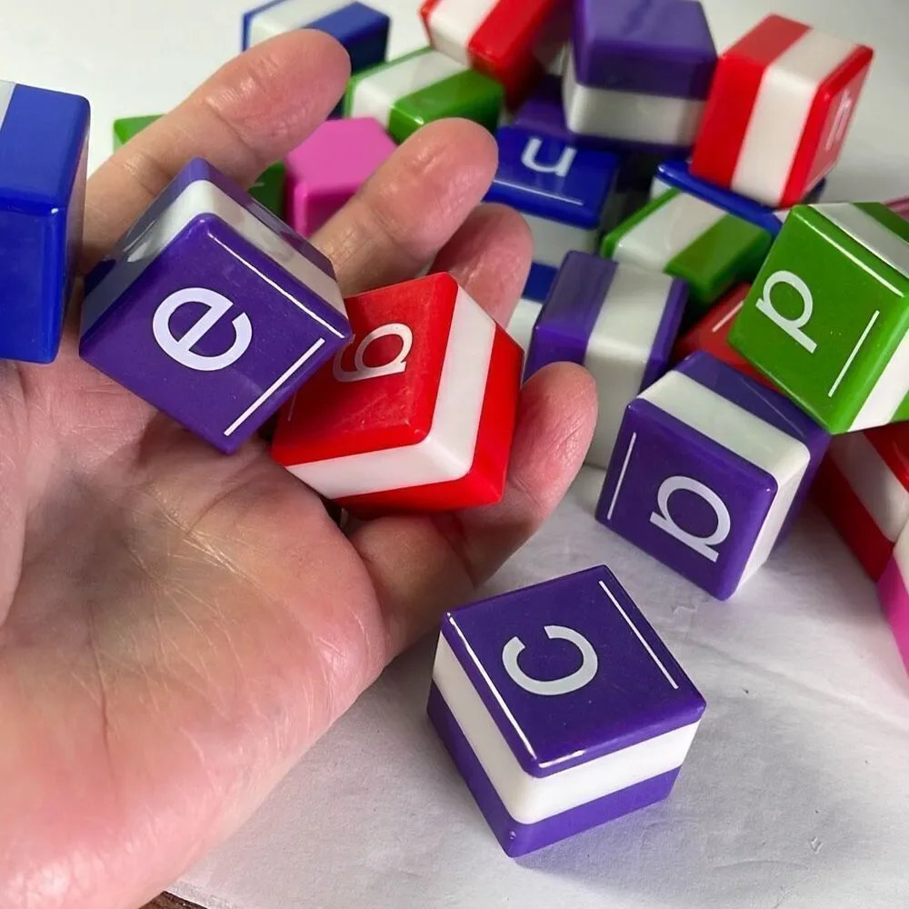 One lot of 1” square 26 letter cubes. Letter recognition spelling word building